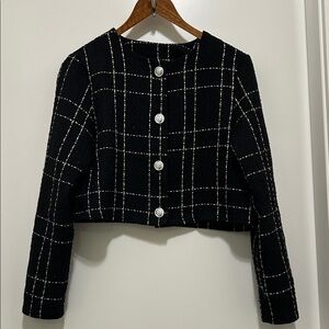 SHEIN Black and White Plaid Blazer